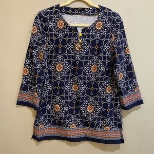Jones New York Tunic Top Size L Navy Stretch NWOT